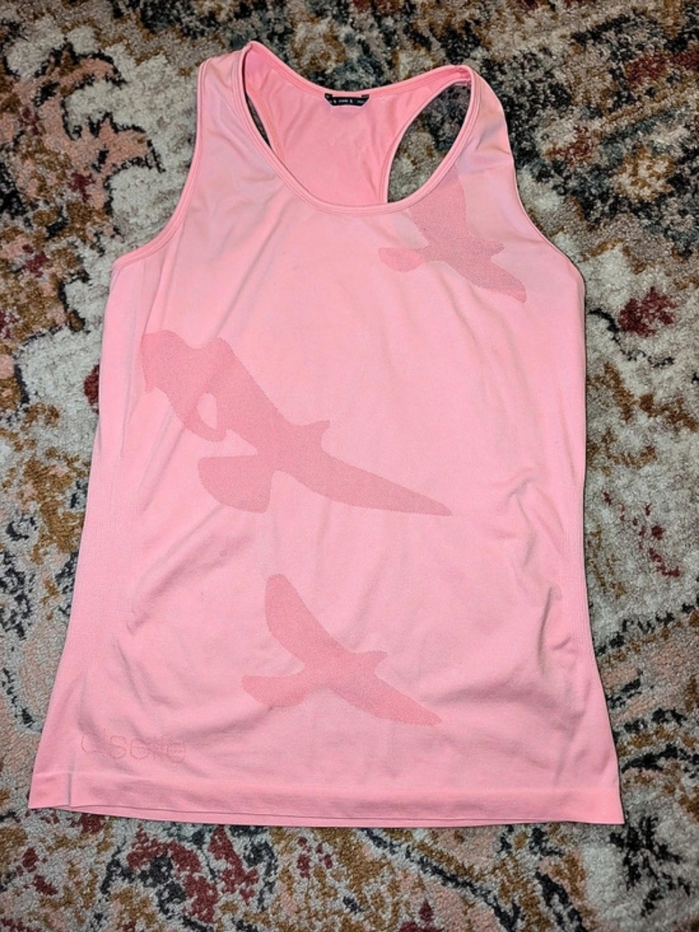 Oiselle Women's L Pink Athletic Tank Fly Birds Graphic Gym Athlete